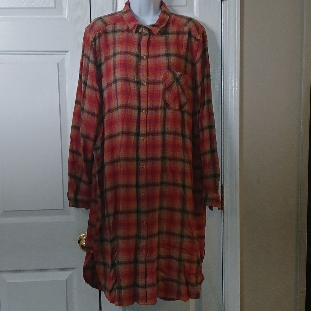 Beachlunchlounge  Midi Length Shirt Dress Plaid  Fall Button Down Sz XL NWOT